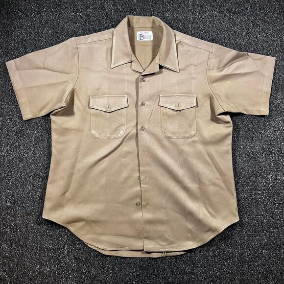 Creighton Made in USA Tan Short Sleeve Work Shirt Men’s 17XL Beige Vintage - Picture 1 of 5